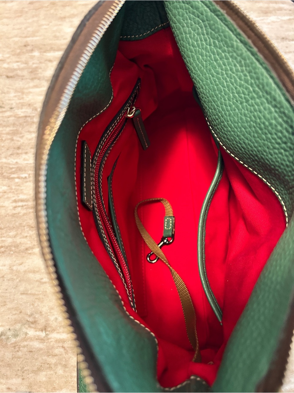 Dooney & Bourke Kelly Green Pebbled Leather Satchel with Removable Strap - Picture 11 of 16